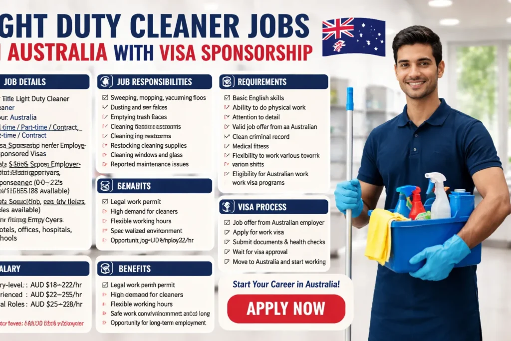Light Duty Cleaner Jobs in Australia with Visa Sponsorship 2026