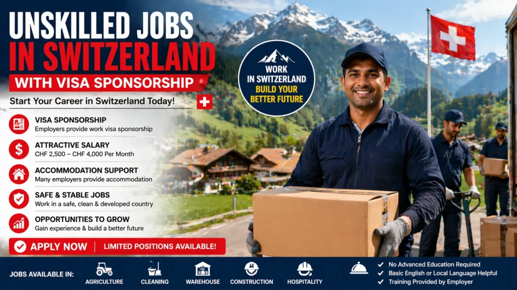 Unskilled Jobs in Switzerland with Visa Sponsorship 2026